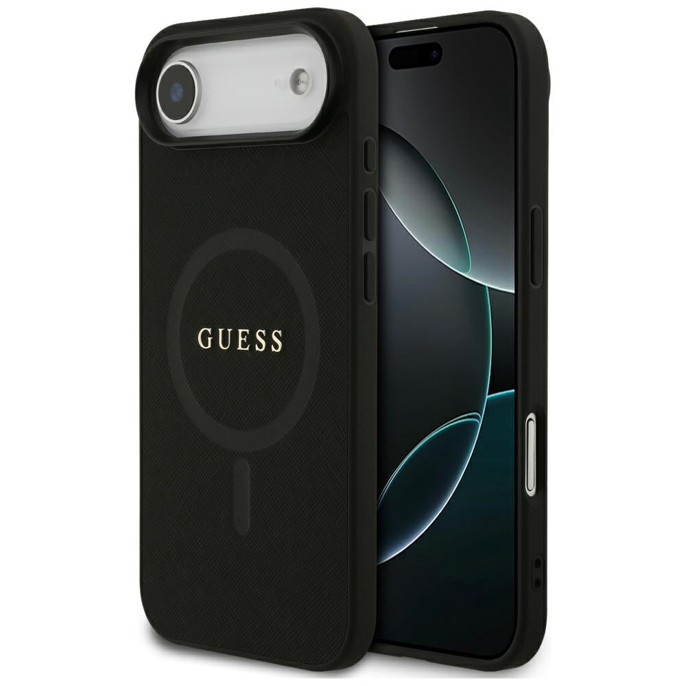 Guess iPhone Air - Saffiano Classic Logo MagSafe - Σκληρή Θήκη με Πλαίσιο Σιλικόνης και Επένδυση Οικολογικού Δέρματος - Black - GUHMP17MPSAHMCK