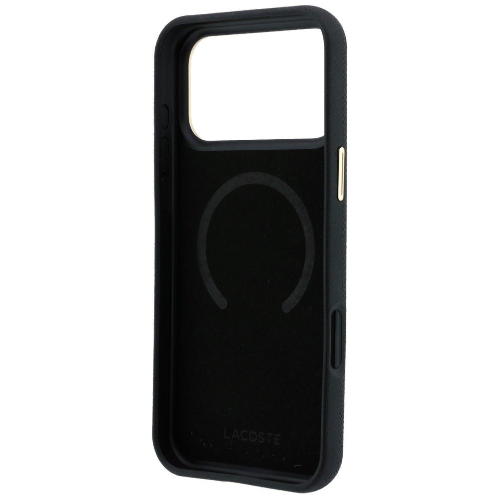 Lacoste iPhone 17 Pro Max / iPhone 18 Pro Max - Σκληρή Θήκη με Πλαίσιο Σιλικόνης και Επένδυση Οικολογικού Δέρματος - Champs Elysees Embossed MagSafe - Black