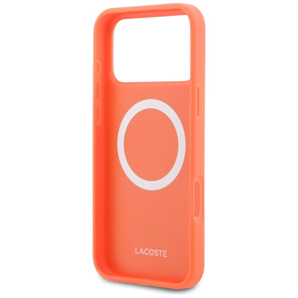 Lacoste iPhone 17 Pro Max - Σκληρή Θήκη με Πλαίσιο Σιλικόνης - Petit Pique Lacquer Logo MagSafe - Οrange