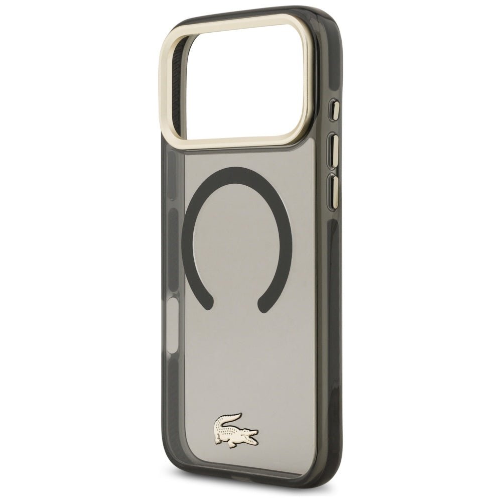 Lacoste iPhone 17 Pro Max - Σκληρή Θήκη με Πλαίσιο Σιλικόνης - Shockproof Transparent Frosted Gold Logo MagSafe - Black