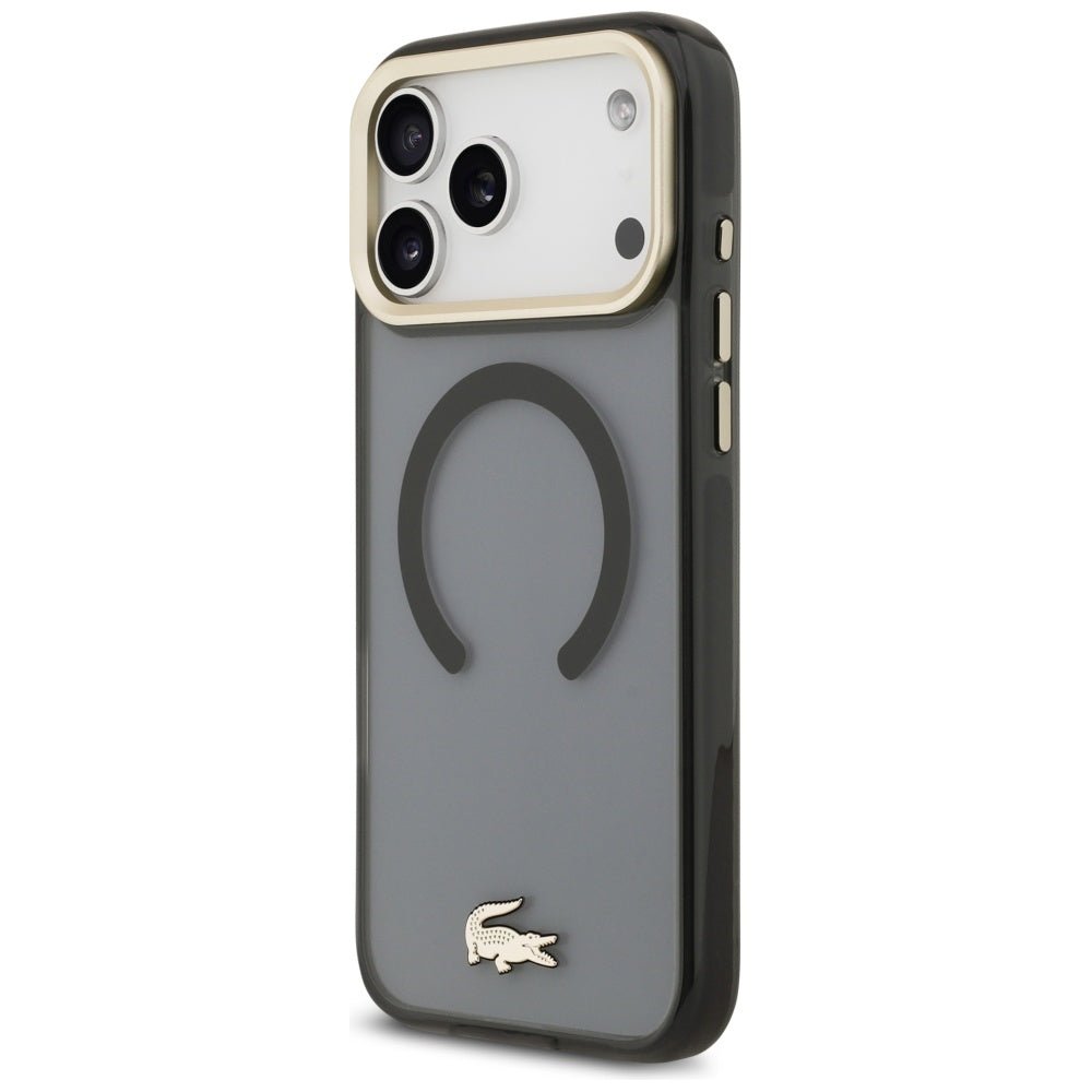 Lacoste iPhone 17 Pro Max - Σκληρή Θήκη με Πλαίσιο Σιλικόνης - Shockproof Transparent Frosted Gold Logo MagSafe - Black