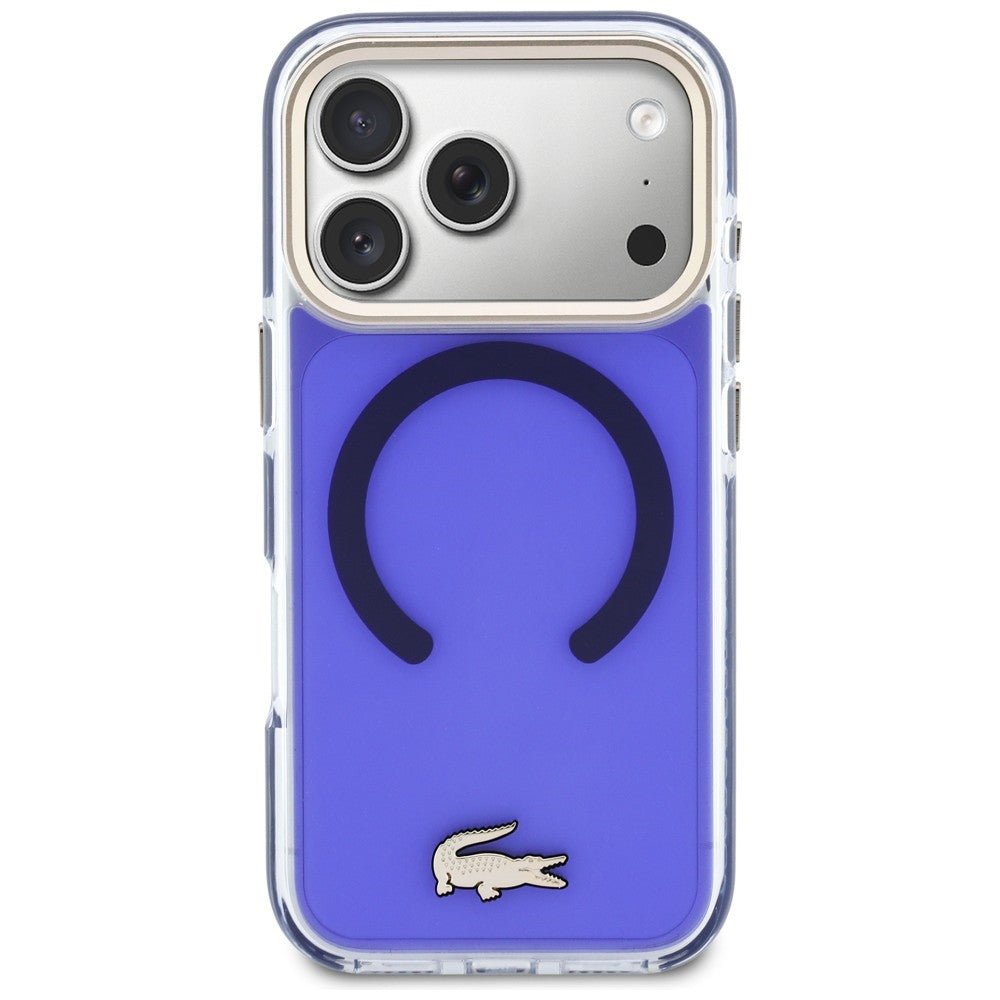 Lacoste iPhone 17 Pro Max - Σκληρή Θήκη με Πλαίσιο Σιλικόνης - Shockproof Transparent Frosted Gold Logo MagSafe - Marine