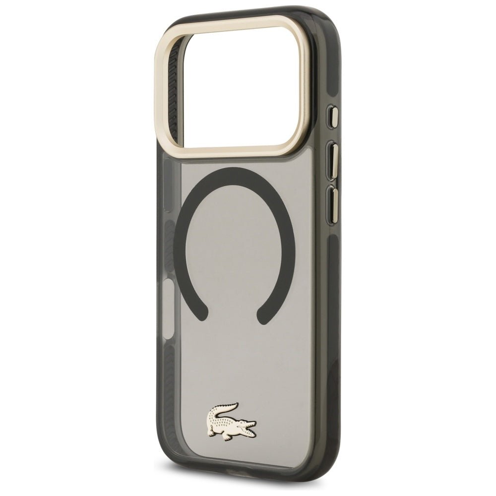Lacoste iPhone 17 Pro - Σκληρή Θήκη με Πλαίσιο Σιλικόνης - Shockproof Transparent Frosted Gold Logo MagSafe - Black