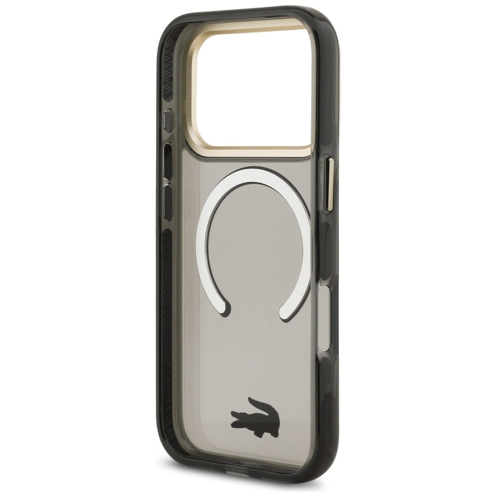 Lacoste iPhone 17 Pro - Σκληρή Θήκη με Πλαίσιο Σιλικόνης - Shockproof Transparent Frosted Gold Logo MagSafe - Black