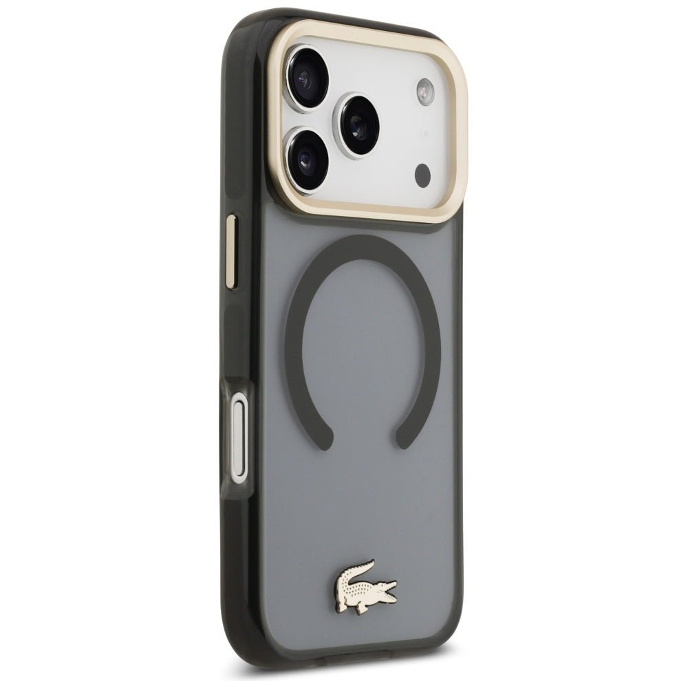Lacoste iPhone 17 Pro - Σκληρή Θήκη με Πλαίσιο Σιλικόνης - Shockproof Transparent Frosted Gold Logo MagSafe - Black