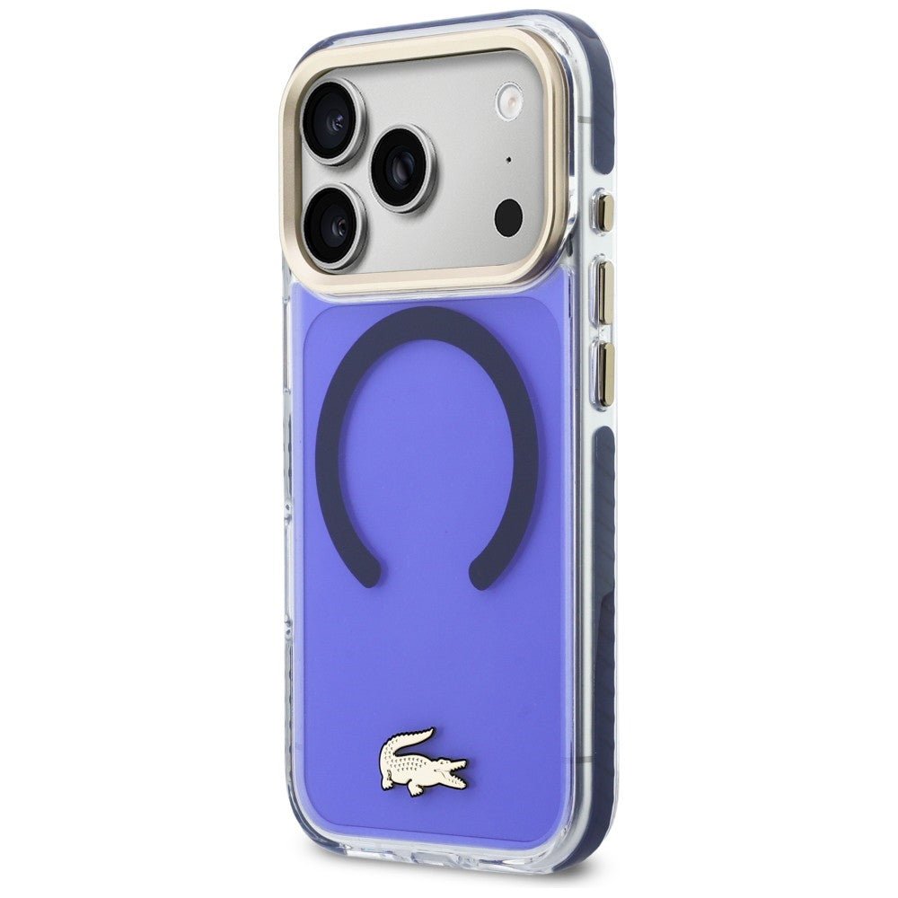 Lacoste iPhone 17 Pro - Σκληρή Θήκη με Πλαίσιο Σιλικόνης - Shockproof Transparent Frosted Gold Logo MagSafe - Marine