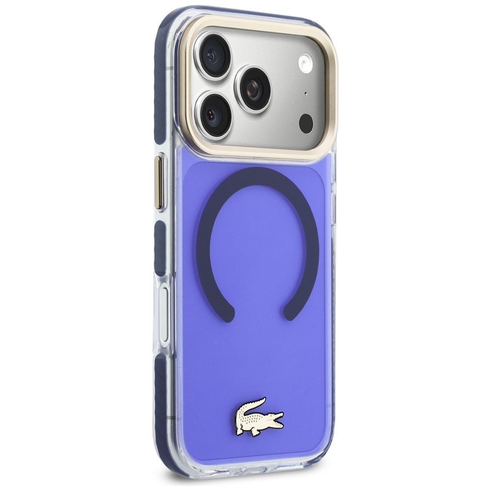 Lacoste iPhone 17 Pro - Σκληρή Θήκη με Πλαίσιο Σιλικόνης - Shockproof Transparent Frosted Gold Logo MagSafe - Marine