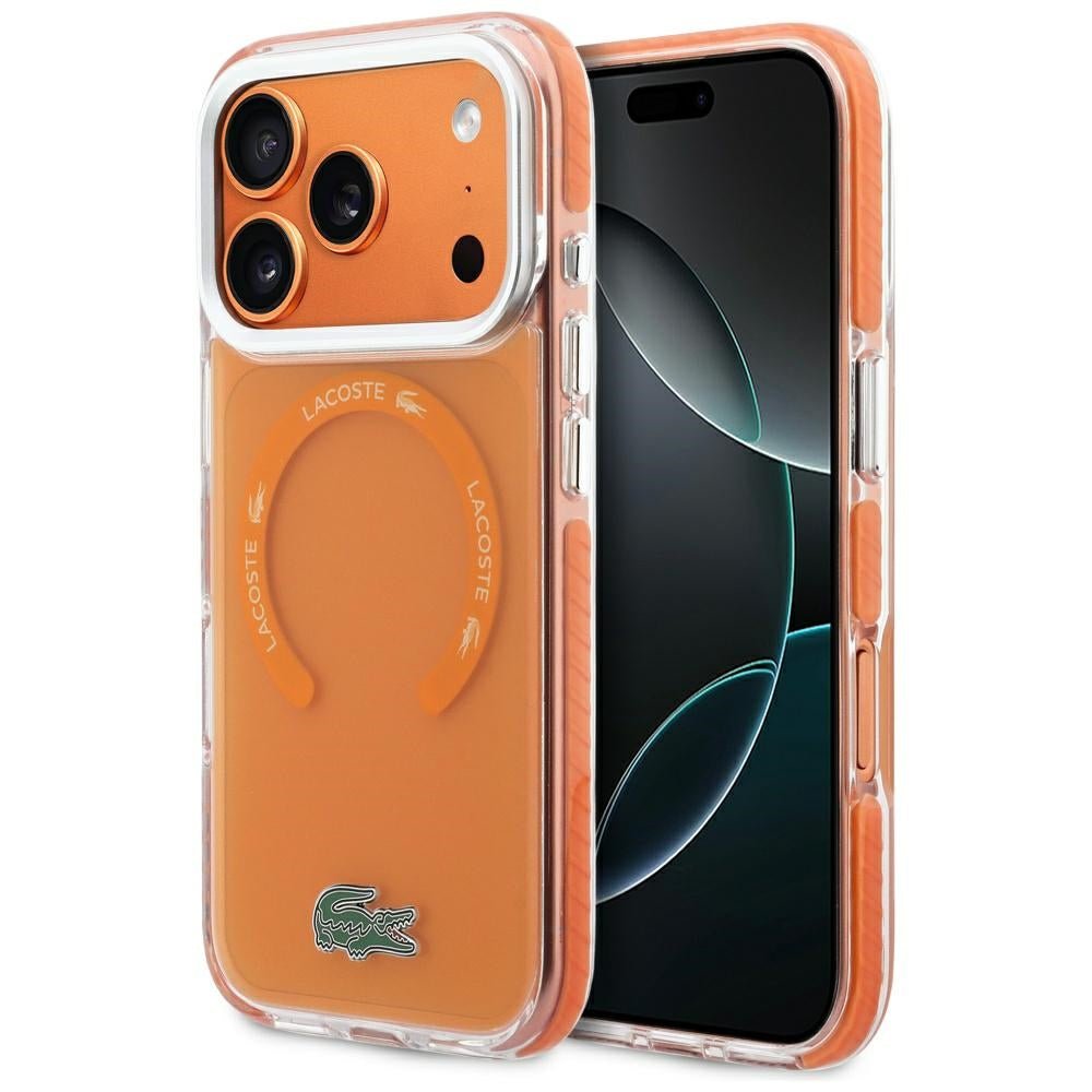 Lacoste iPhone 17 Pro - Σκληρή Θήκη με Πλαίσιο Σιλικόνης - Shockproof Transparent Frosted MagSafe - Orange