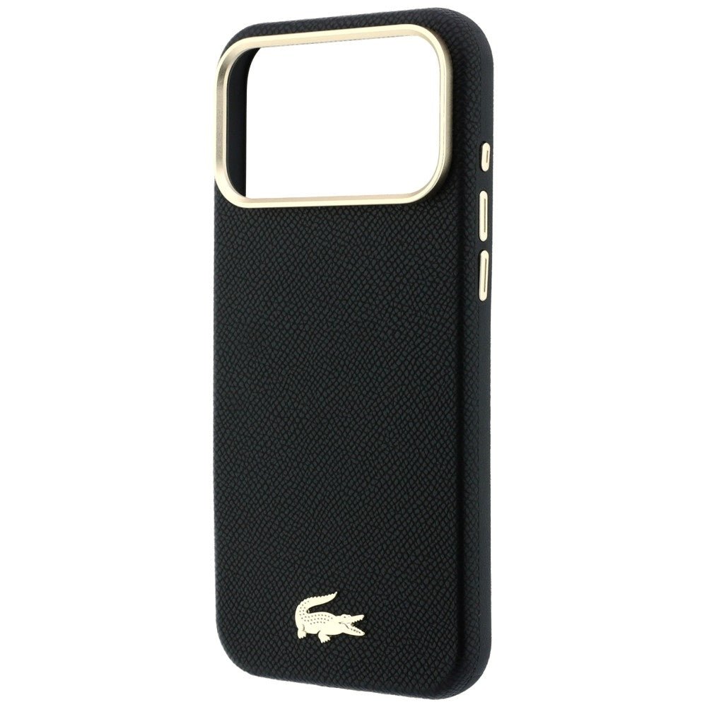 Lacoste iPhone 18 Pro / iPhone 17 Pro - Σκληρή Θήκη με Πλαίσιο Σιλικόνης και Επένδυση Οικολογικού Δέρματος MagSafe - Champs Elysees Embossed - Black