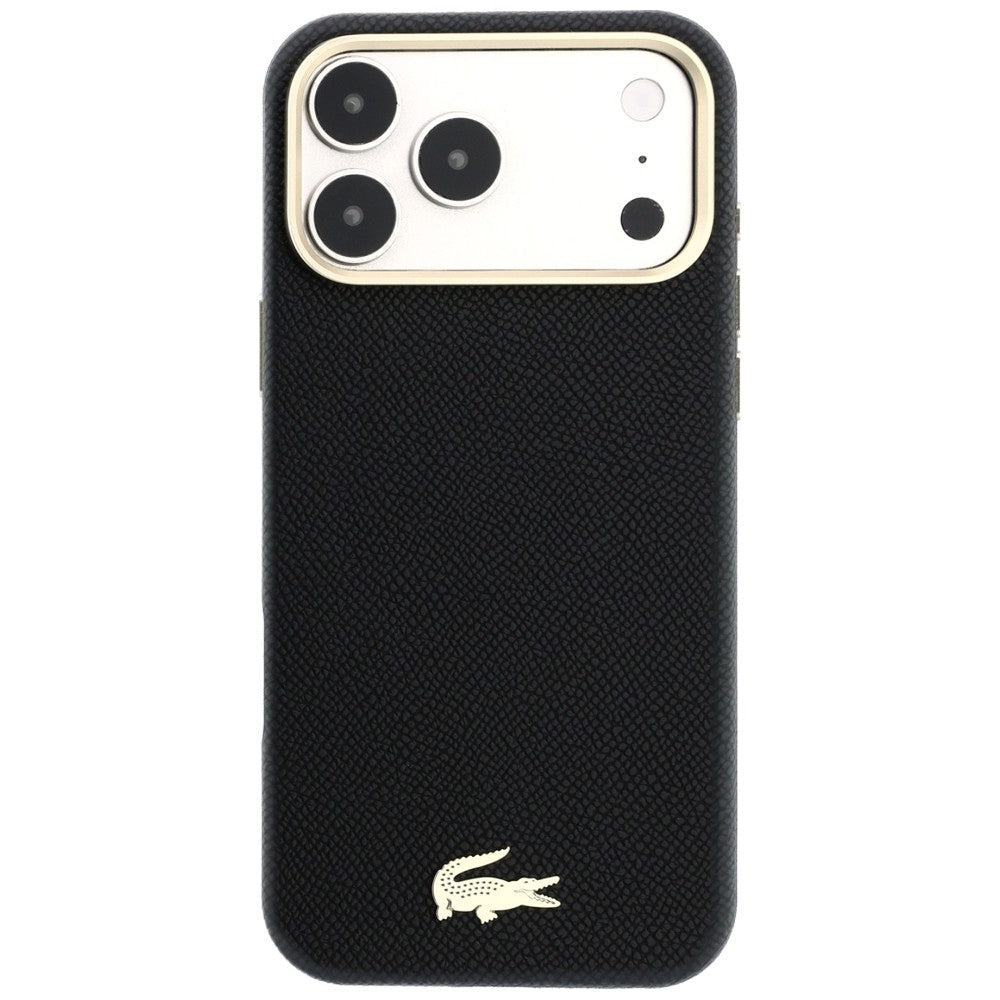 Lacoste iPhone 18 Pro / iPhone 17 Pro - Σκληρή Θήκη με Πλαίσιο Σιλικόνης και Επένδυση Οικολογικού Δέρματος MagSafe - Champs Elysees Embossed - Black