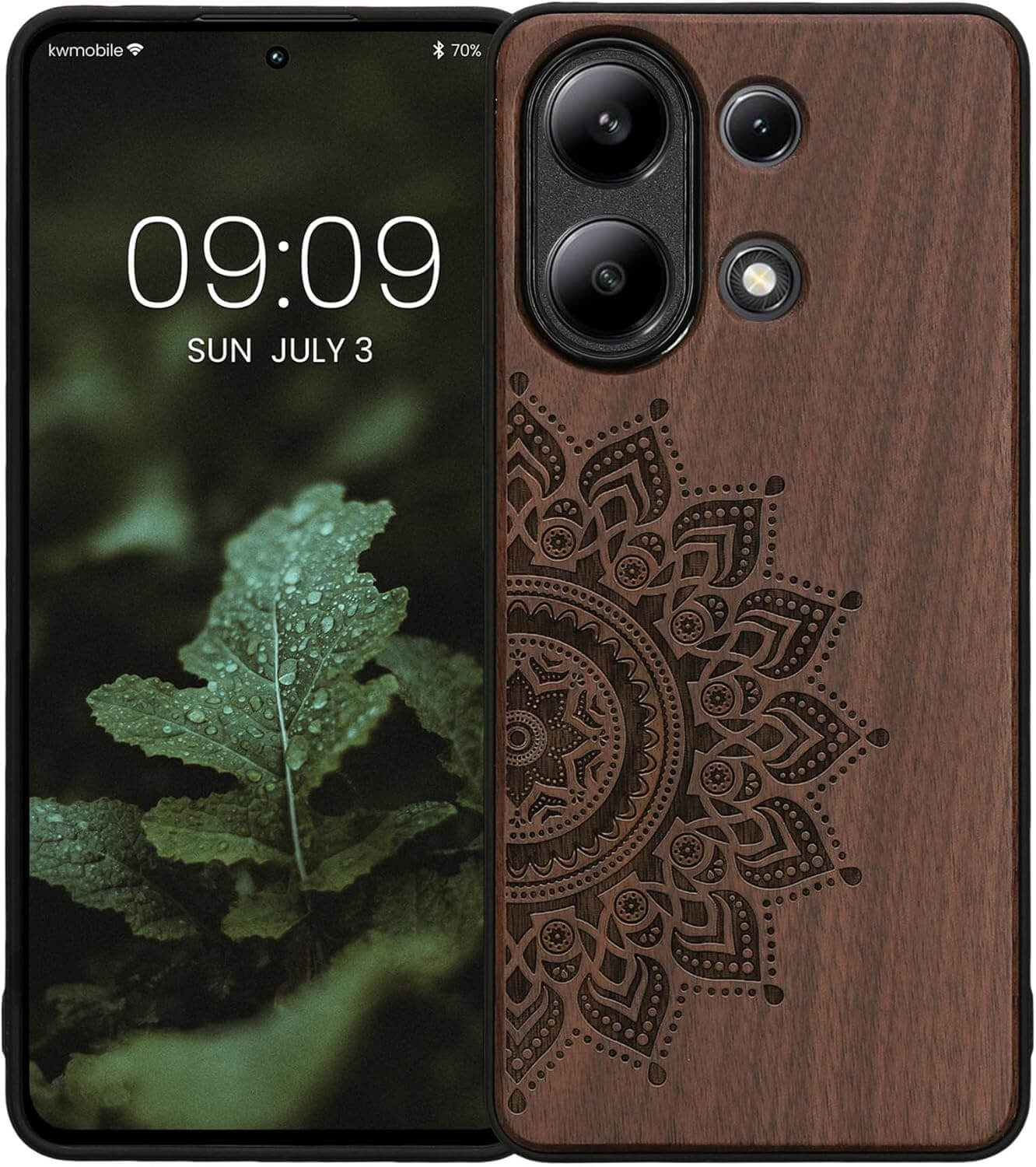KW Xiaomi Redmi Note 13 4G Θήκη από Φυσικό Ξύλο - Design Rising Sun - Dark Brown