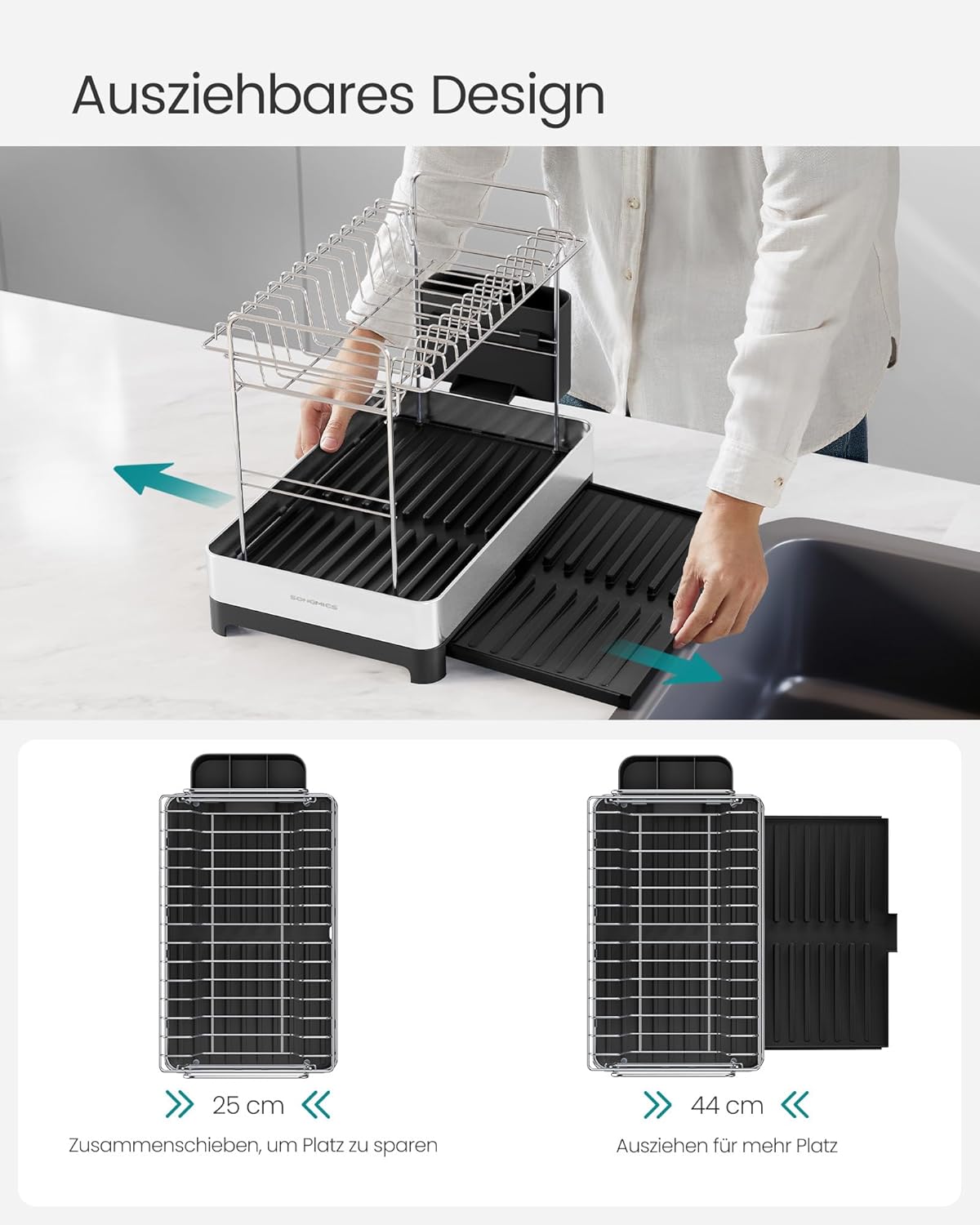 Songmics Στεγνωτήριο Πιάτων και Μαχαιροπίρουνων 2 Επιπέδων - Silver / Black - KCS036B01