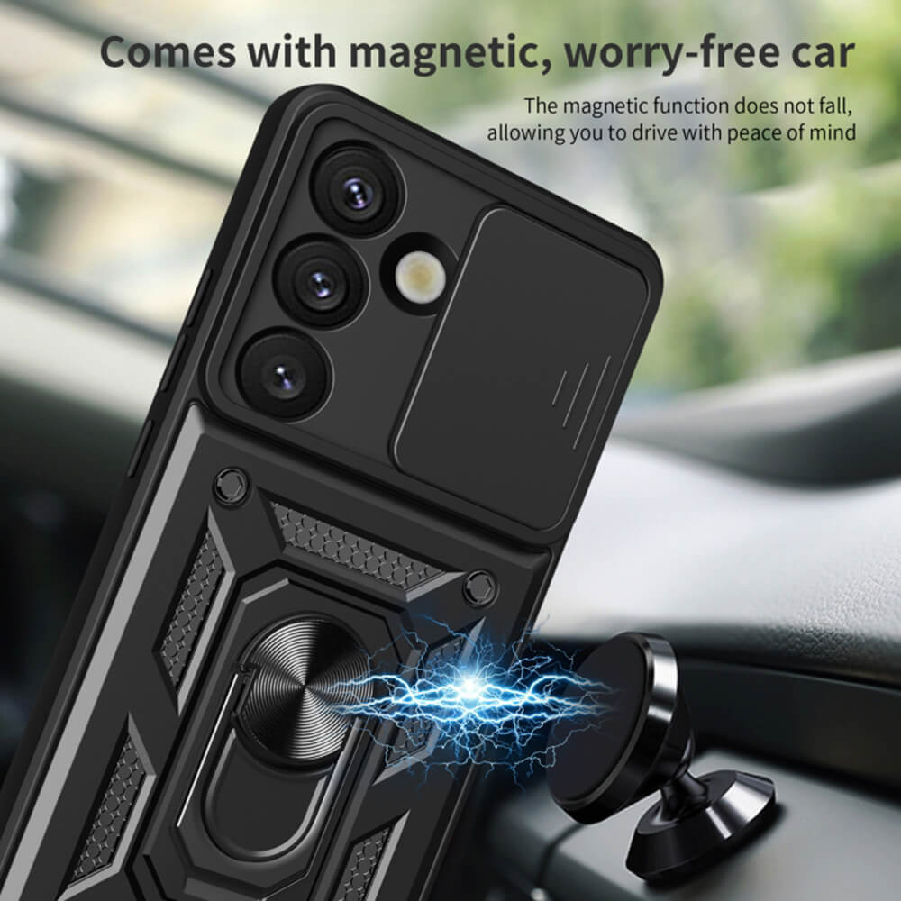 Techsuit Samsung Galaxy S25 - CamShield - Σκληρή Θήκη με Προστασία Καμερών και Δαχτυλίδι Συγκράτησης - Black