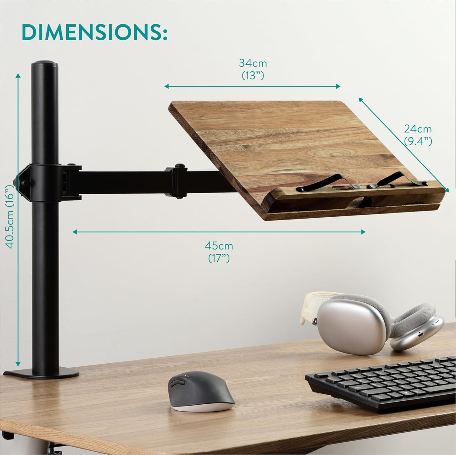 Navaris Βάση Στήριξης Βιβλίων και Τάμπλετ με Ρυθμιζόμενο Βραχίονα - Acacia Brown