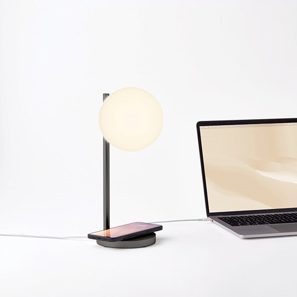 Lexon Φωτιστικό LED με Ασύρματη Φόρτιση Qi 15W - Bubble Lamp - Metallic Grey