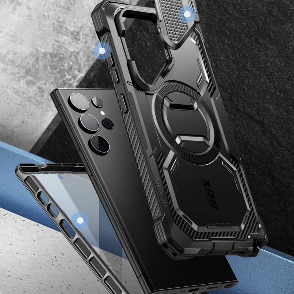 Supcase Samsung Galaxy S24 Ultra Armorbox Magsafe Σκληρή Θήκη με Προστασία Οθόνης και Κάλυμμα Κάμερας / Stand - Black