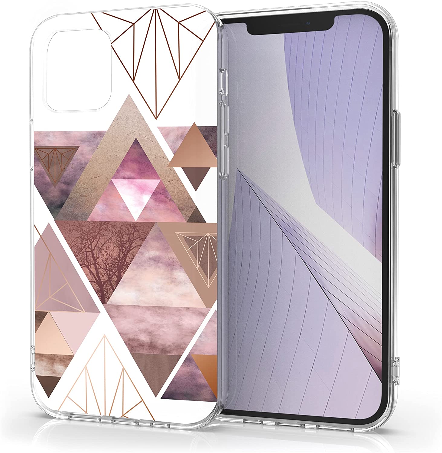 KW iPhone 12 Pro Max Θήκη Σιλικόνης TPU Design Glory Triangle - Pink / Rose Gold / White - 53037.11