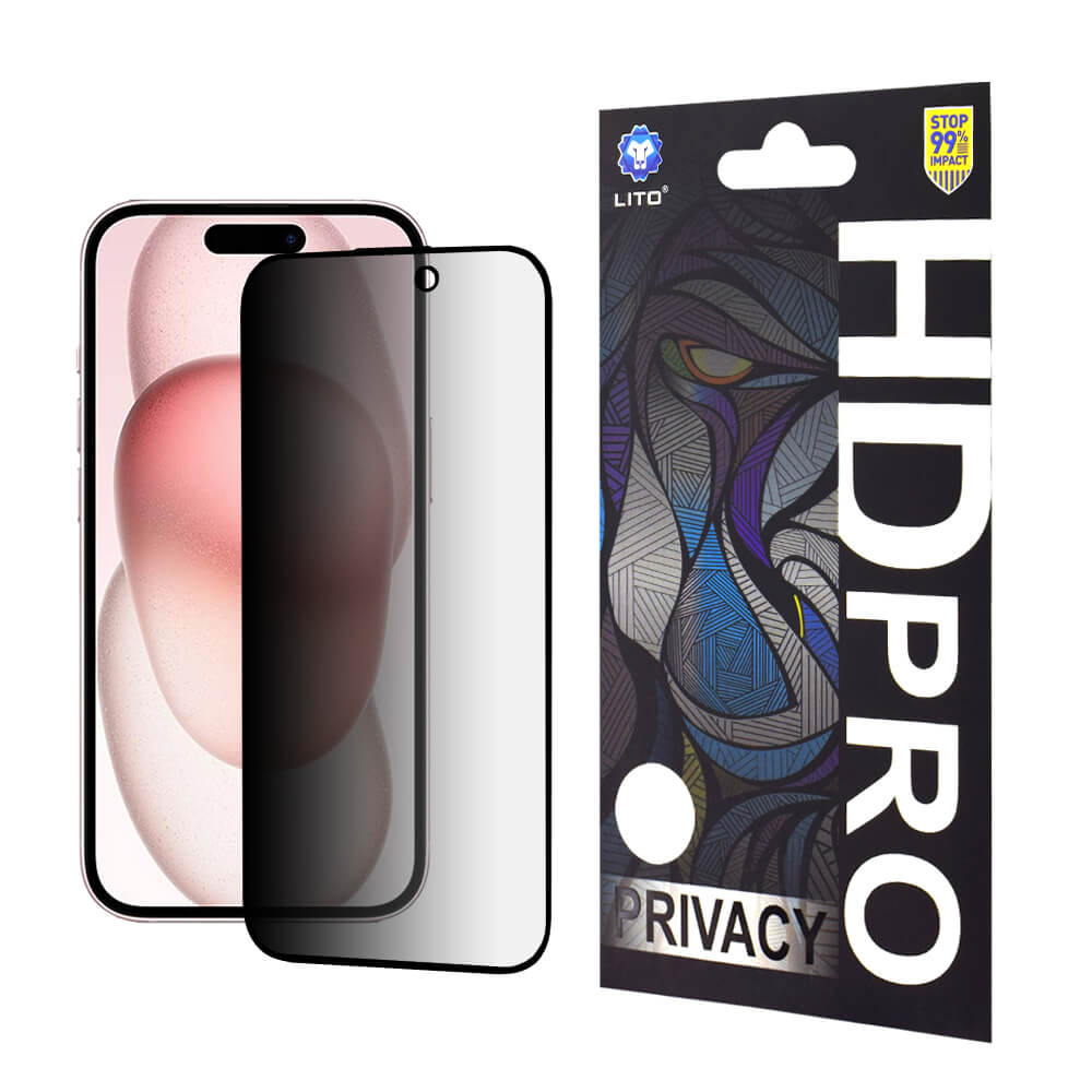 Lito iPhone 15 HD Pro Privacy Αντιχαρακτικό Γυαλί Οθόνης - Black