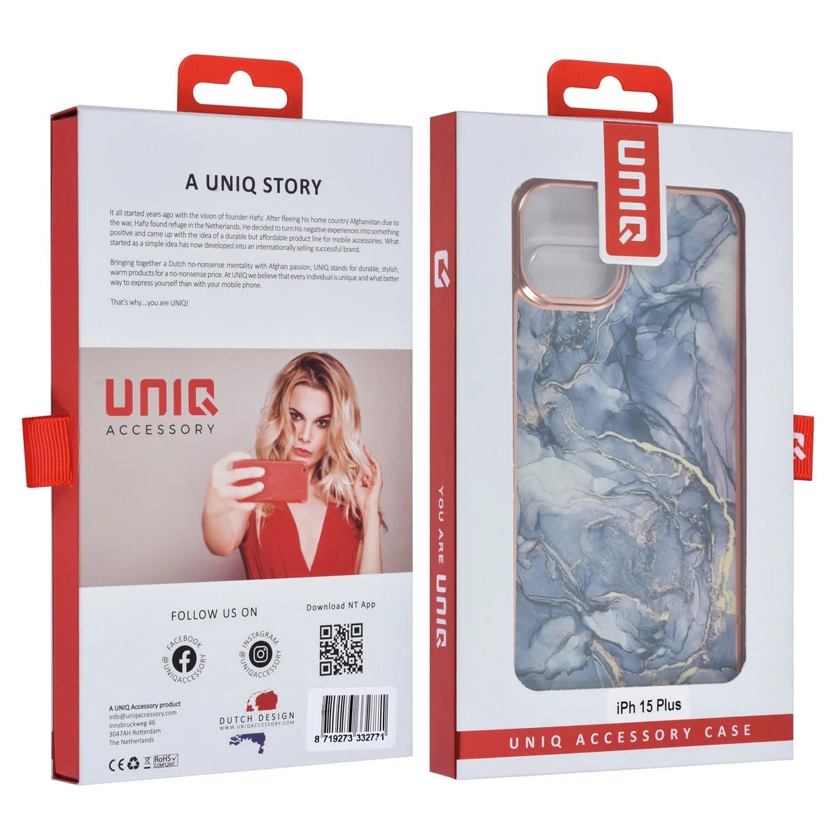 Tuniq iPhone 15 Plus / 14 Plus - Σκληρή Θήκη με Πλαίσιο Σιλικόνης - Σχέδιο Μάρμαρο - Σκούρο Γκρί