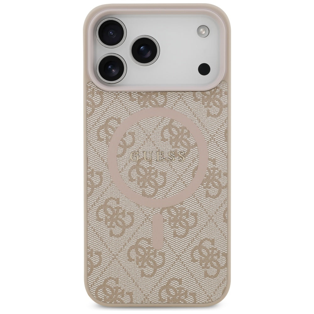 Guess iPhone 17 Pro Max - 4G Ring Classic Logo MagSafe - Σκληρή Θήκη με Πλαίσιο Σιλικόνης και Επένδυση Συνθετικού Δέρματος - Pink - GUHMP17XG4GFRP
