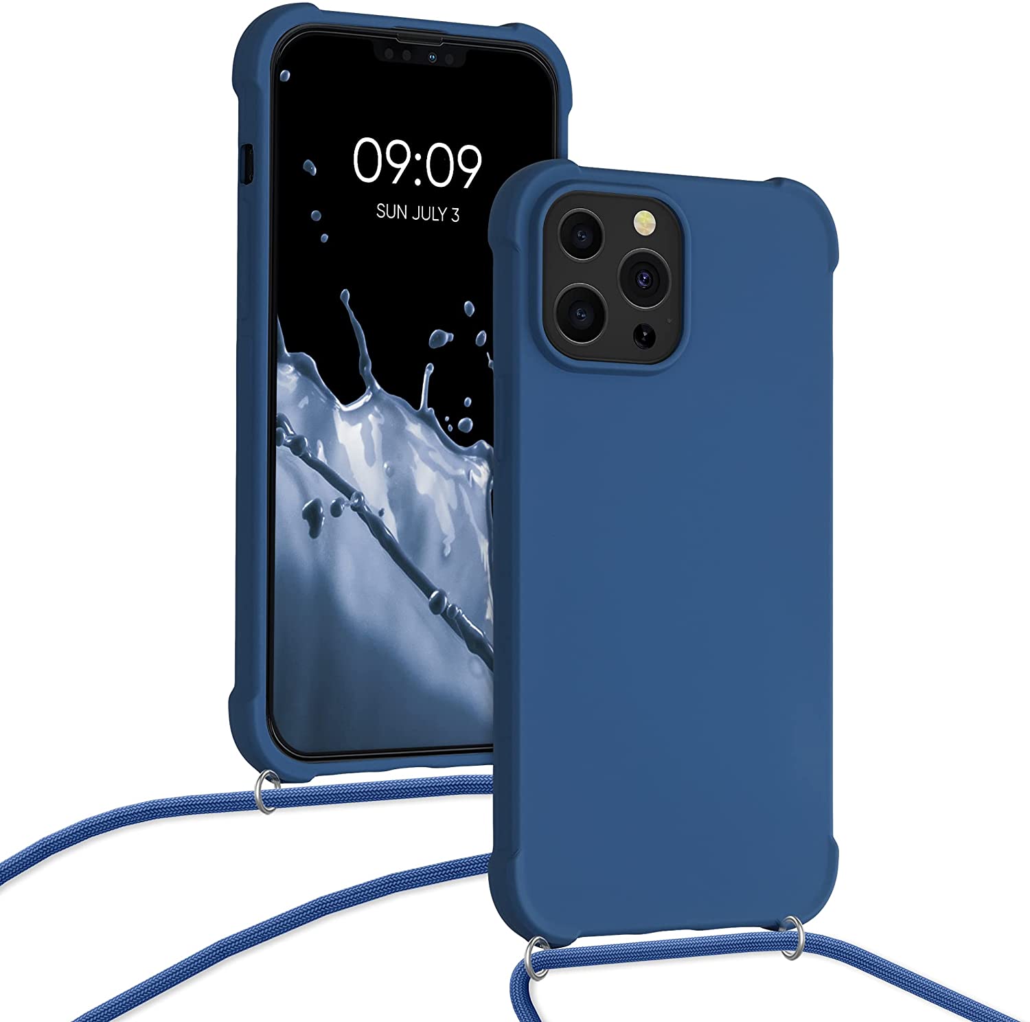 KW iPhone 13 Pro Max Θήκη Σιλικόνης TPU με Λουράκι - Dark Blue - 55977.17