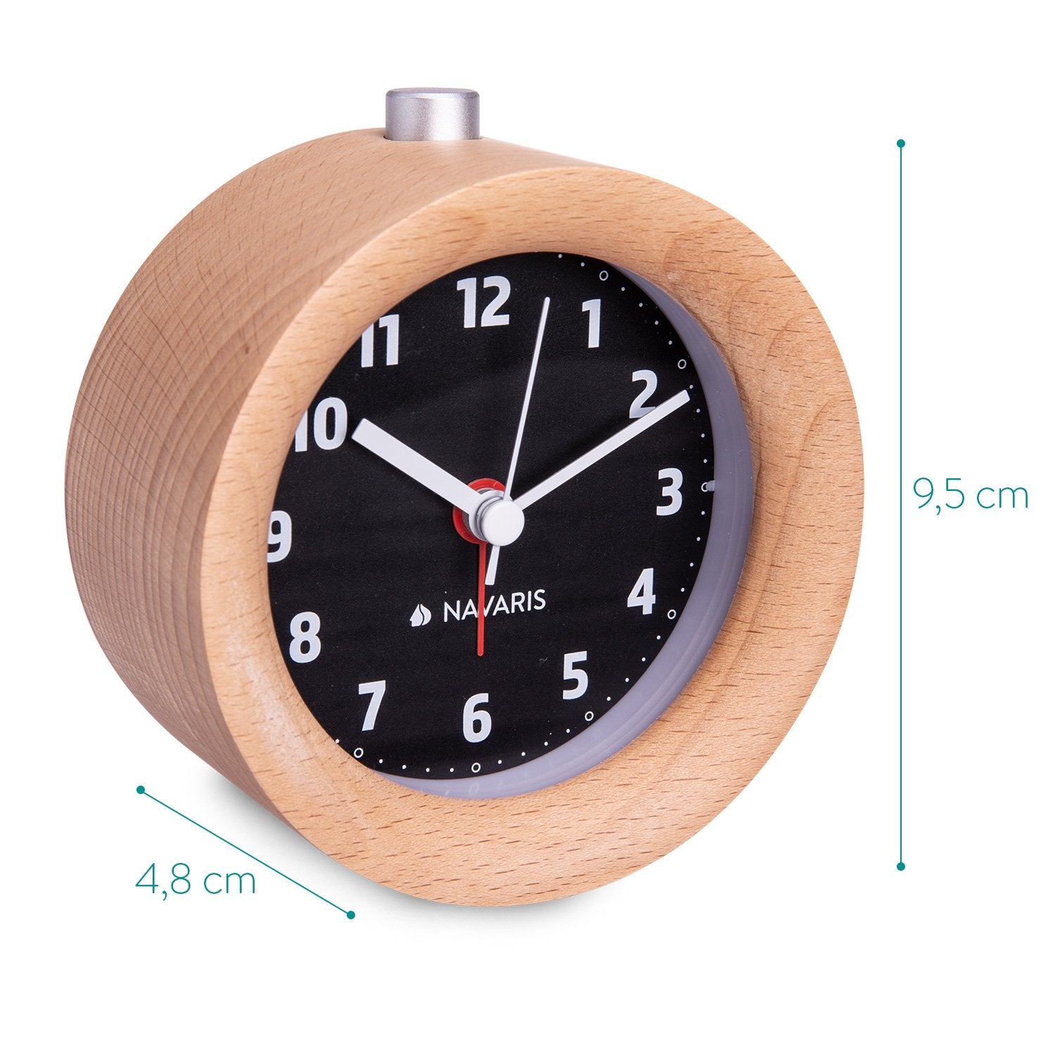 Navaris Analogue Wood Alarm Clock Design Round - Αναλογικό Επιτραπέζιο Ρολόι και Ξυπνητήρι - Black / Light Brown - 46269.24.03