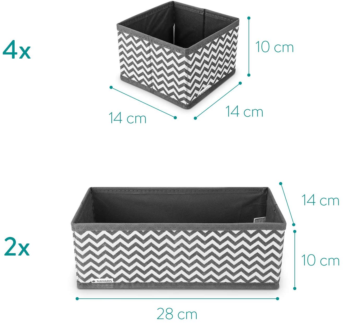 Navaris Σετ με 6 Υφασμάτινα Κουτιά Αποθήκευσης - Grey / White - 49052.06