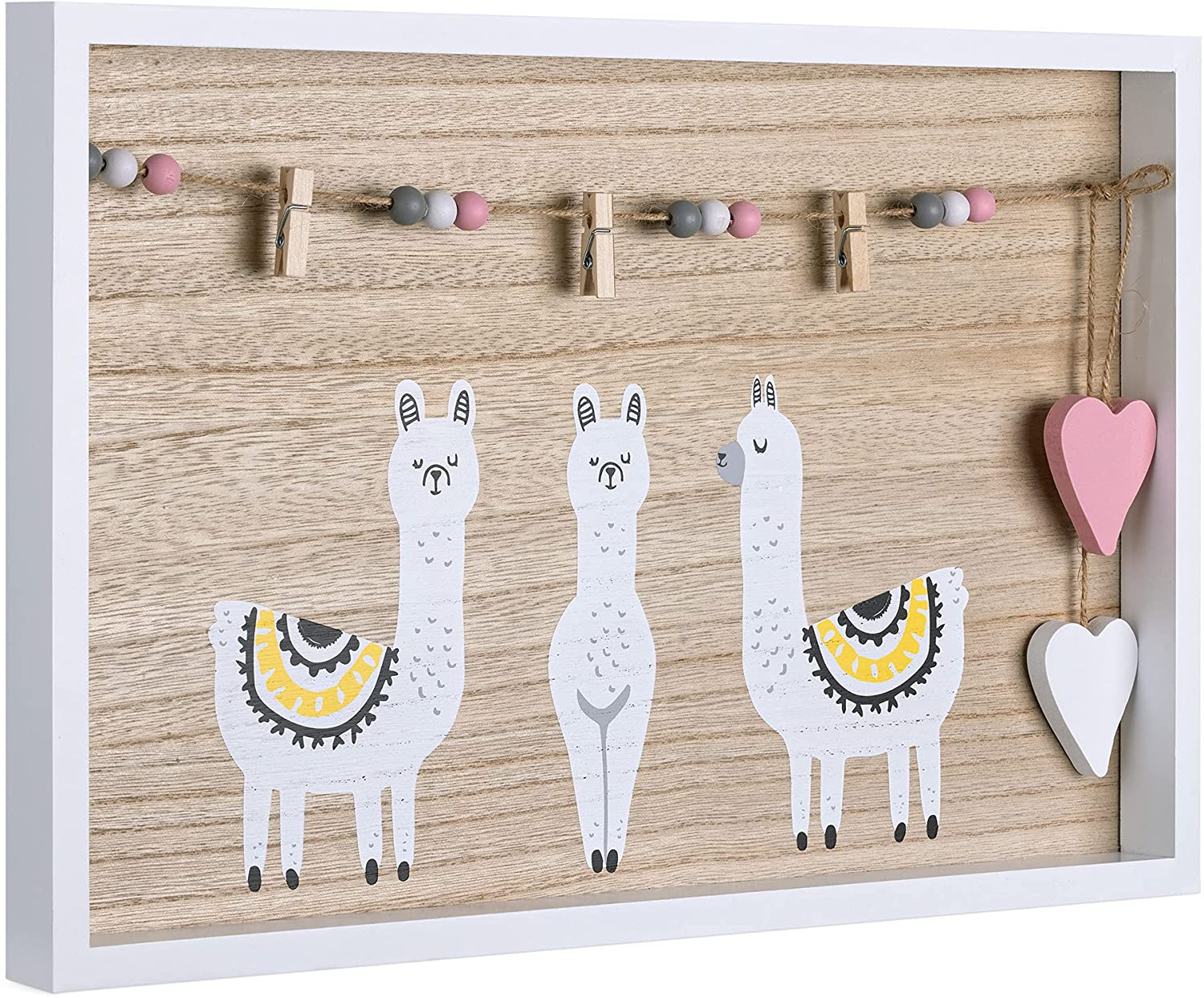 Navaris Ξύλινο Κάδρο Φωτογραφιών με 3 Μανταλάκια - Design Alpaca - 43 x 28 cm - 54193.01