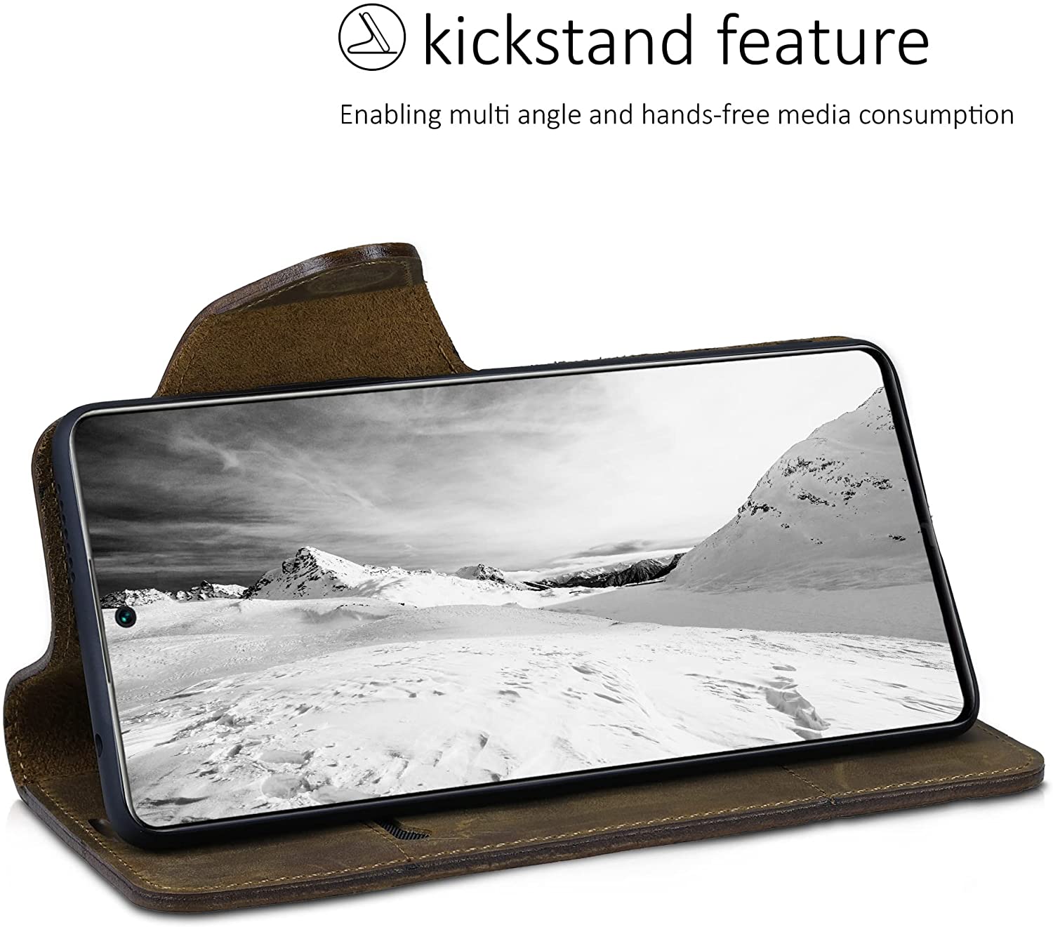Kalibri Xiaomi 11T / 11T Pro Θήκη Πορτοφόλι Stand από Γνήσιο Δέρμα - Design Navigational Compass - Brown - 56315.01