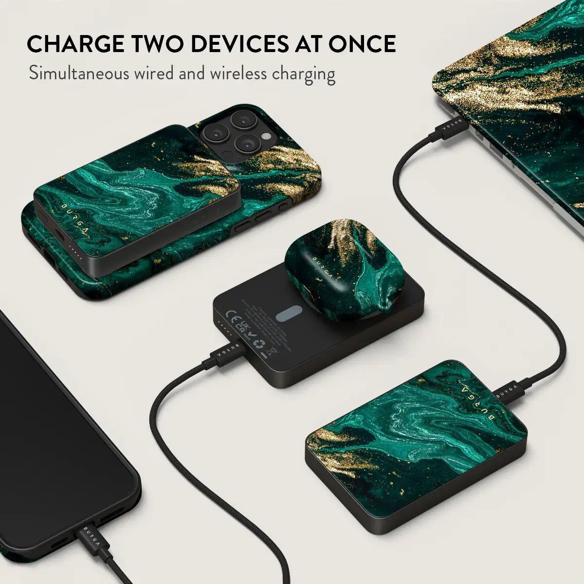 Burga Μαγνητικό Ασύρματο MagSafe PowerBank 5000mAh με Καλώδιο Type - C to Type - C - Gunmetal - Emerald Pool