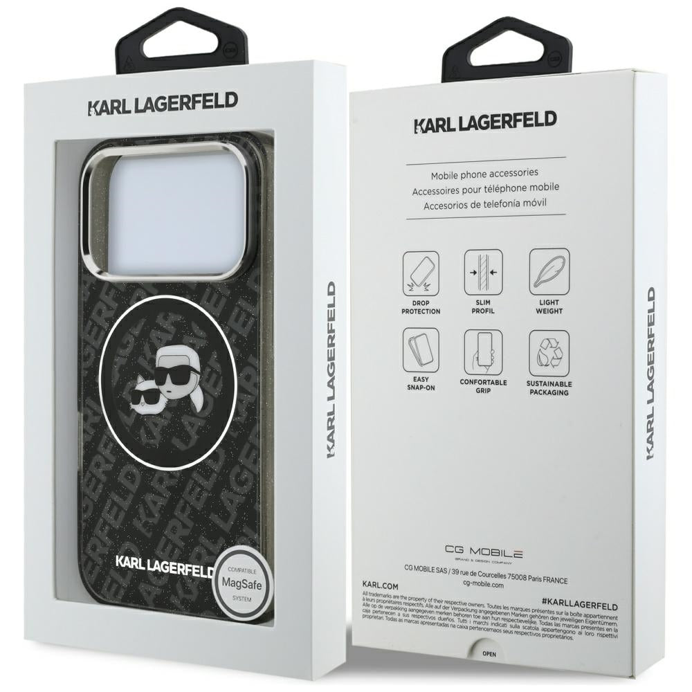Karl Lagerfeld iPhone 17 Pro - IML Glitter Karl and Choupette Heads Logo MagSafe - Σκληρή Θήκη με Πλαίσιο Σιλικόνης - Black - KLHMP17LHMKBKCHOK