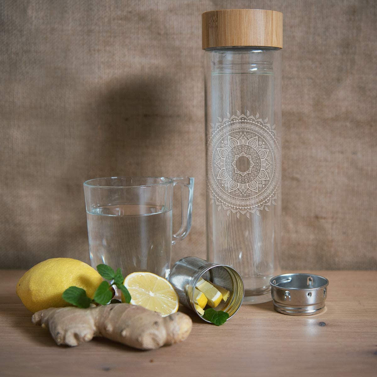 Navaris Γυάλινο Μπουκάλι Τσαγιού με Θήκη μεταφοράς - 500ml - Design Indian Sun - Clear - 45888.2.01