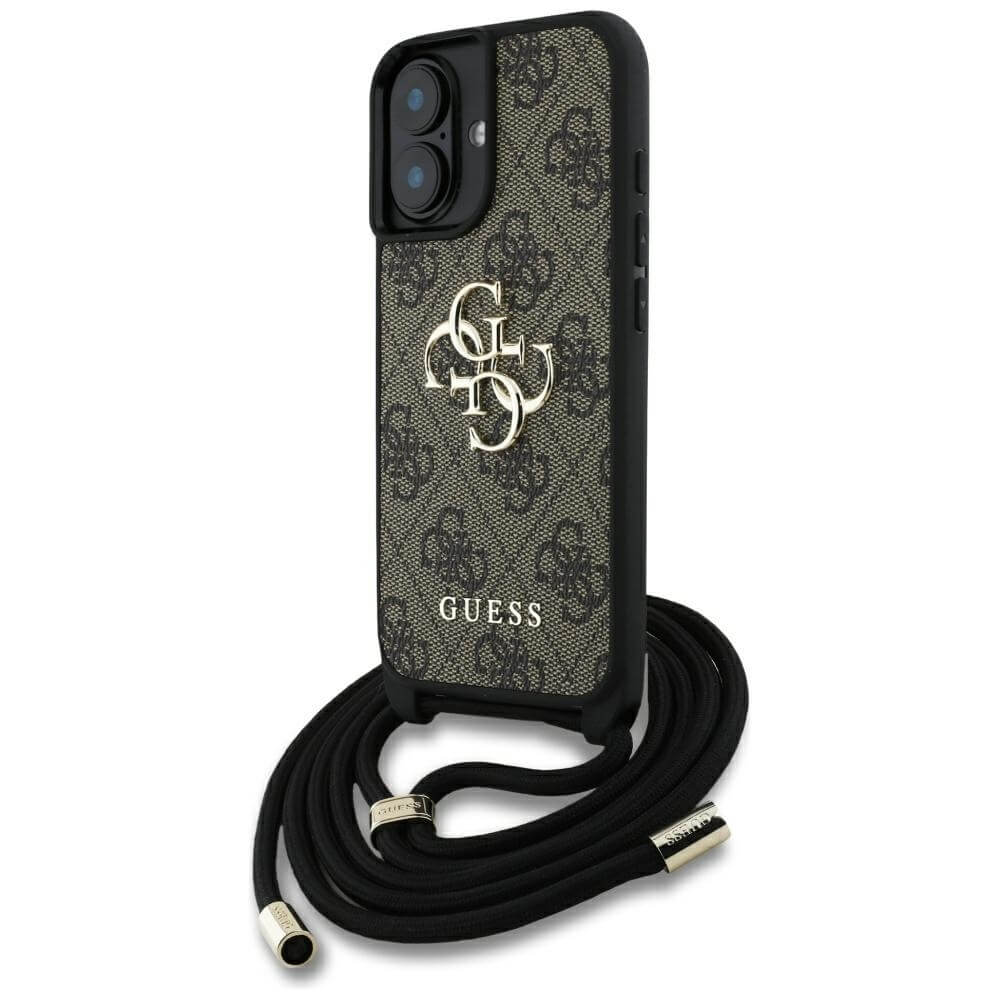 Guess iPhone 16 - 4G Big Logo Cord Stap Crossbody - Θήκη με Επένδυση Συνθετικού Δέρματος και Λουράκι - Brown - GUHCP16SP4GMGCRW
