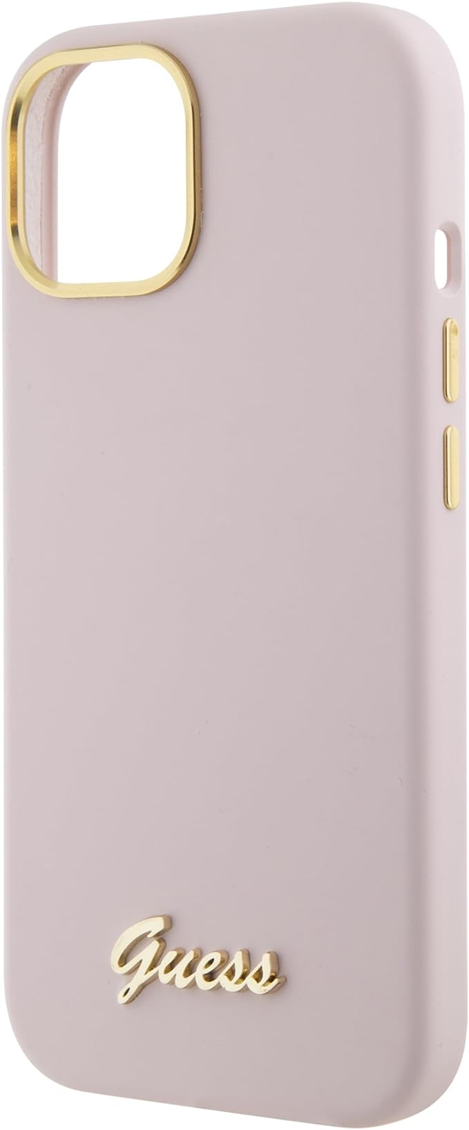 Guess iPhone 15 Silicone Script Metal Logo and Frame Σκληρή Θήκη με Πλαίσιο Σιλικόνης - Pink - GUHCP15SSMBSLP