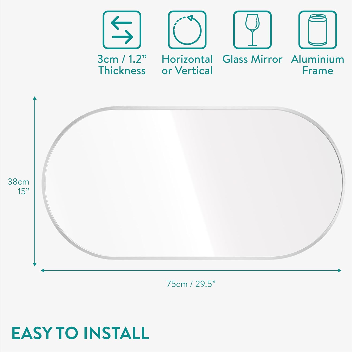 Navaris Οβάλ Καθρέπτης Τοίχου - 75 x 38 x 3 cm - Silver - 59011.02