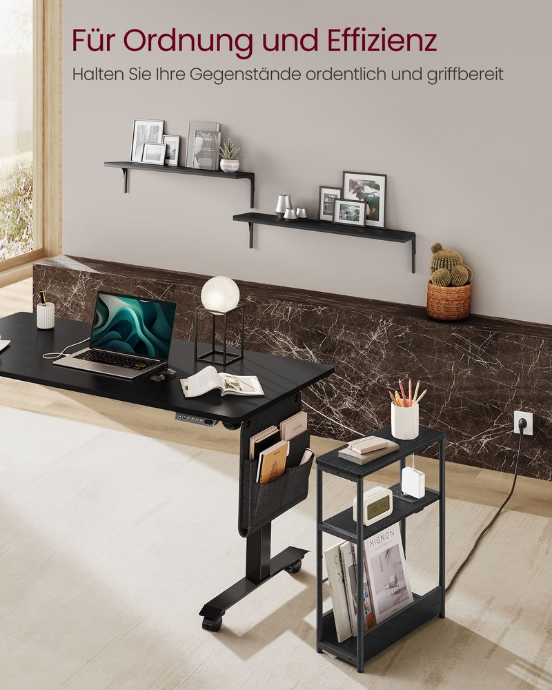 Vasagle Στενό Βοηθητικό Τραπεζάκι με Ενσωματωμένο Πολύπριζο με 1 Θύρα AC και 2 Θύρες USB - Ebony Black / Ink Black - LET335B02