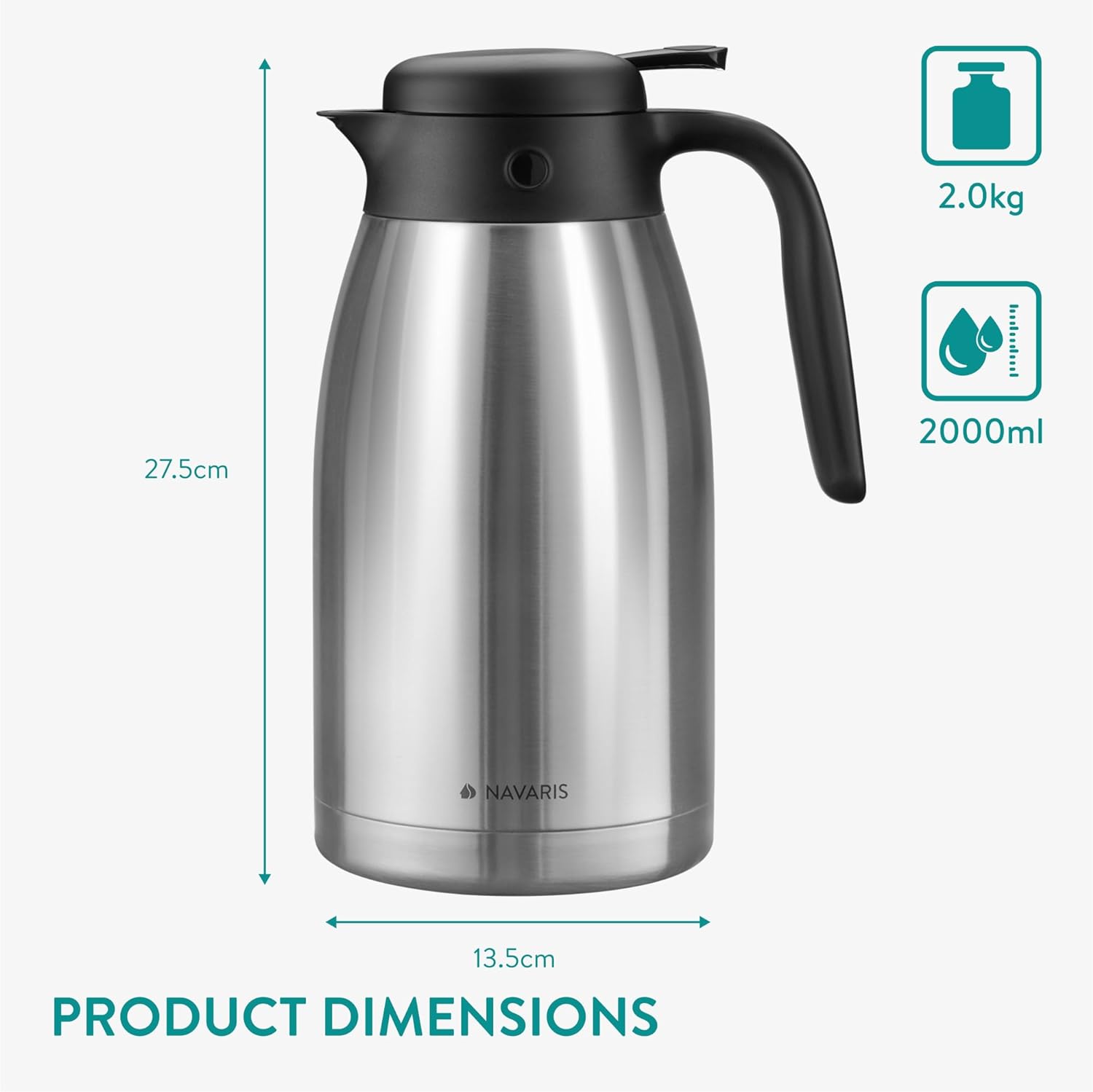 Navaris Κανάτα Θερμός από Ανοξείδωτο Ατσάλι - 2 L - Silver - 51053.03
