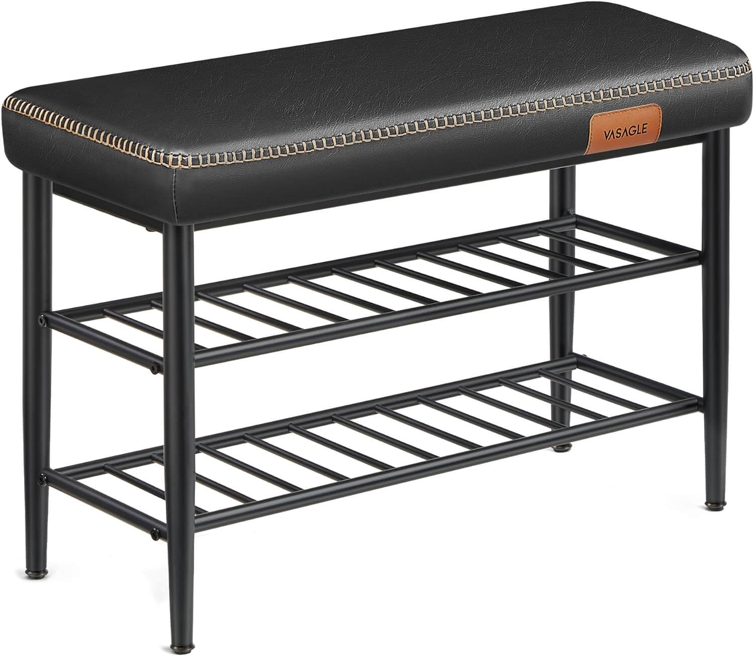 Vasagle EKHO Πάγκος / Σκαμπό με Κάθισμα από Συνθετικό δέρμα και 2 Ράφια - 30 x 80 x 50 cm - Ink Black - LSB054B01