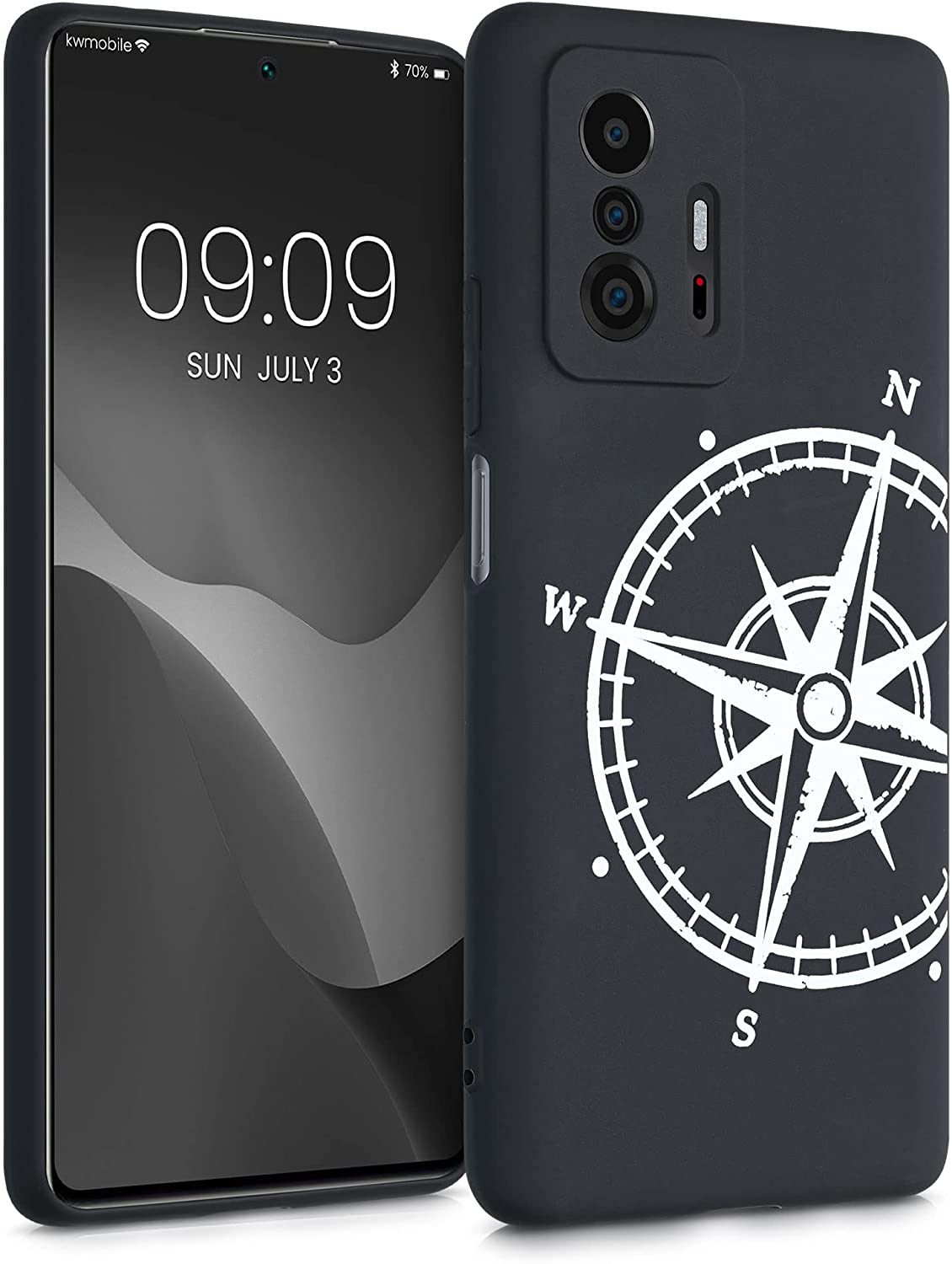 KW Xiaomi 11T / 11T Pro Θήκη Σιλικόνης TPU Design Vintage Compass - Black / White - 57013.03