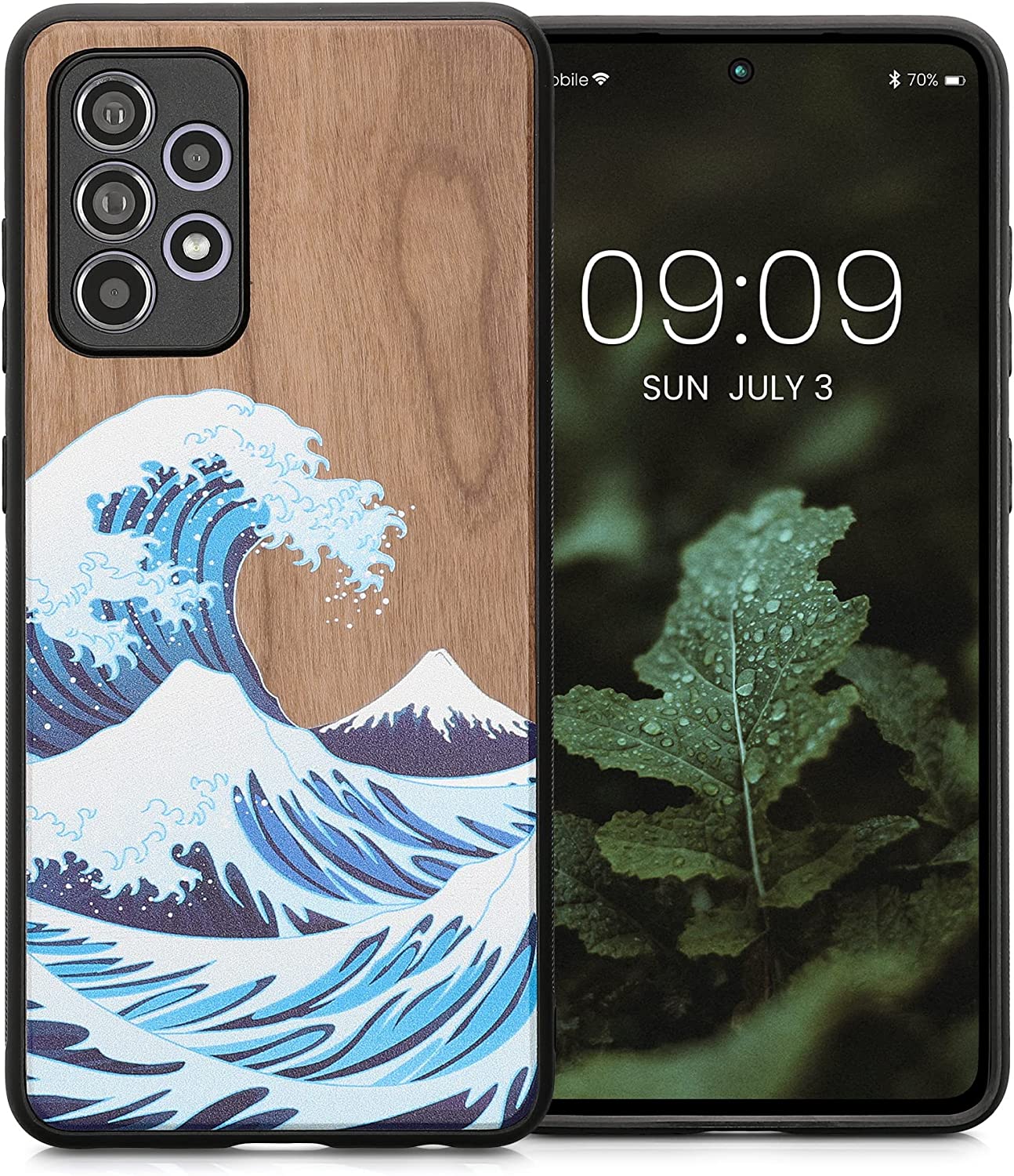 KW Samsung Galaxy A52 / A52 5G / A52s 5G Θήκη από Φυσικό Ξύλο - Design Wood Japanese Wave Blue - White / Brown - 54354.12