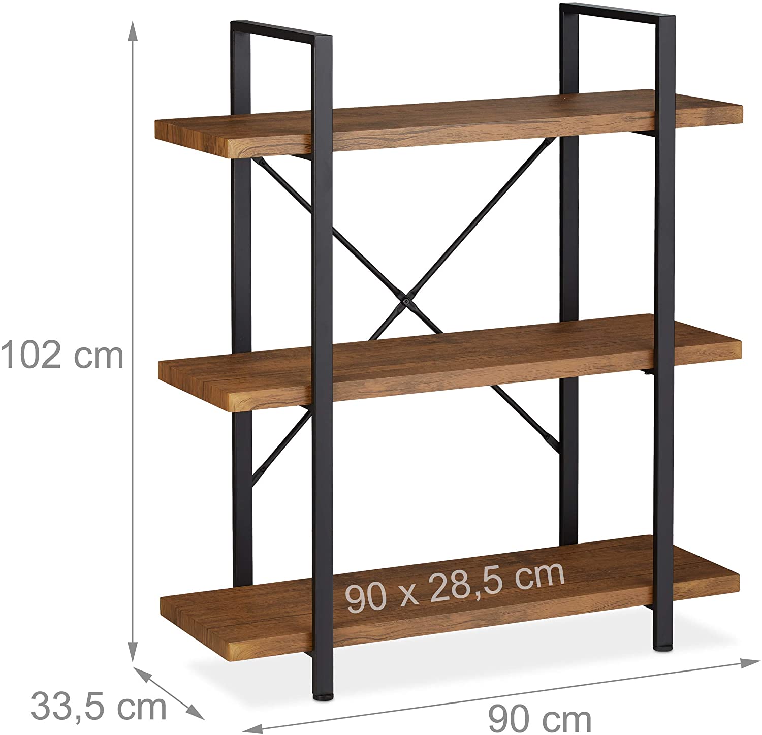 Relaxdays Διακοσμητικό Ράφι με 3 Διαμερίσματα - 90 x 33,5 x 102 cm - Natural - 4052025354169