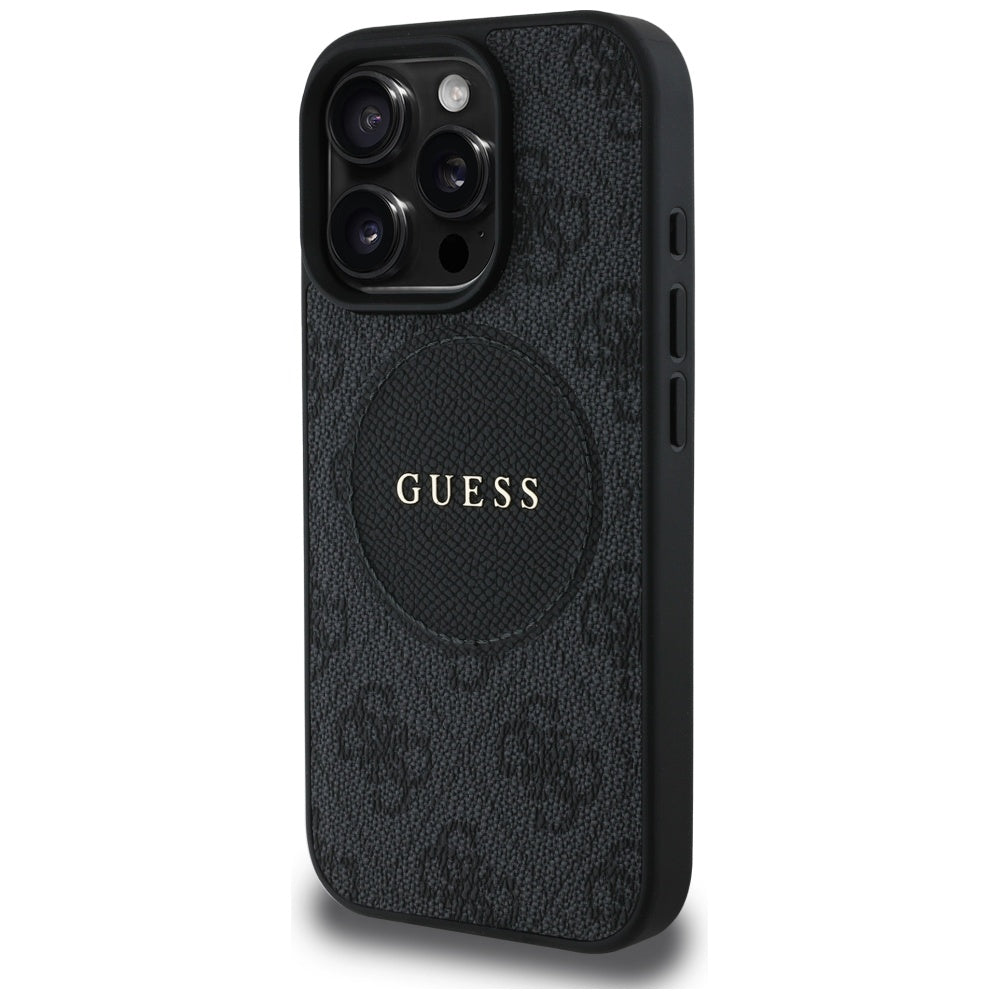 Guess iPhone 16 Pro Max - 4G Circle Classic Logo - MagSafe Θήκη με Επένδυση Συνθετικού Δέρματος - Black - GUHMP16XP4PGRSGK