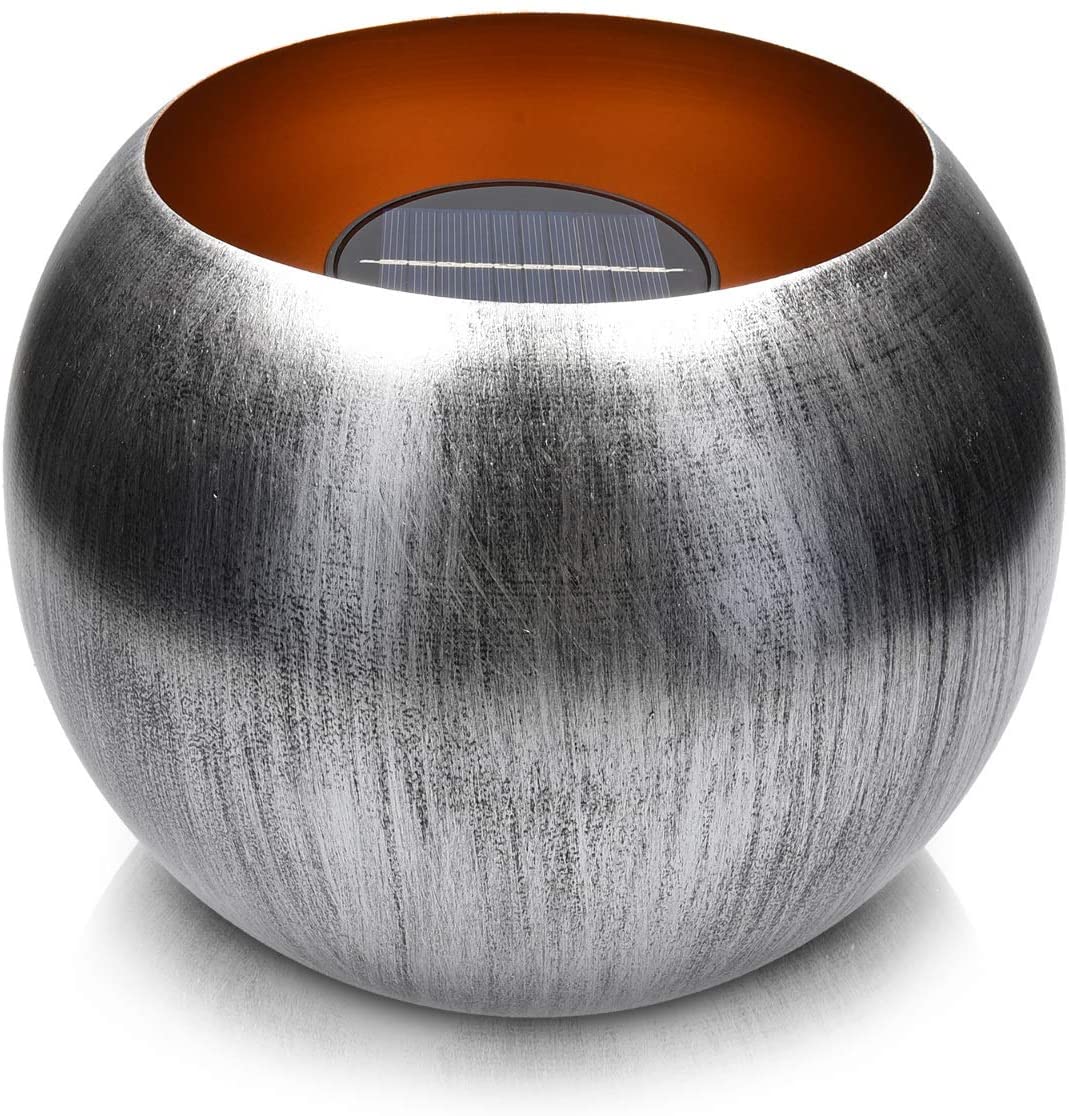 Navaris Outdoor Solar Light Bowl Φωτιστικό Εξωτερικού Χώρου - Round Metal Fire Pit - Silver - 47542.02