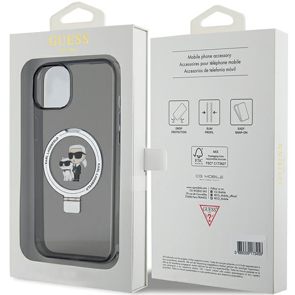 Karl Lagerfeld iPhone 15 Plus Ring Stand Karl and Choupette MagSafe Σκληρή Θήκη με Πλαίσιο Σιλικόνης και MagSafe - Διάφανη / Black - KLHMP15MHMRSKCK