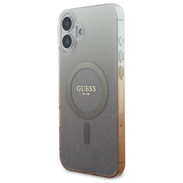 Guess iPhone 16 Plus - IML Glitter Gradient - MagSafe Σκληρή Θήκη με Πλαίσιο Σιλικόνης - Brown - GUHMP16MHGRCELW