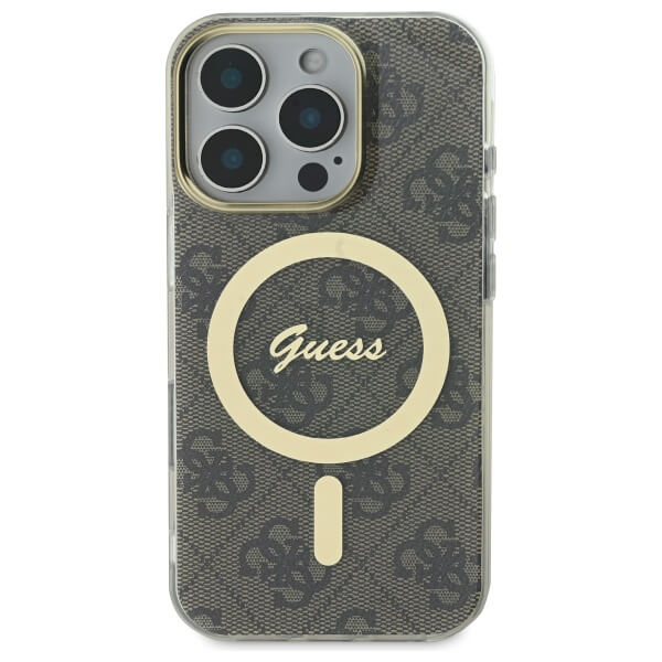 Guess iPhone 16 Pro Max IML 4G MagSafe Σκληρή Θήκη με Πλαίσιο Σιλικόνης και MagSafe - Brown - GUHMP16XH4STW