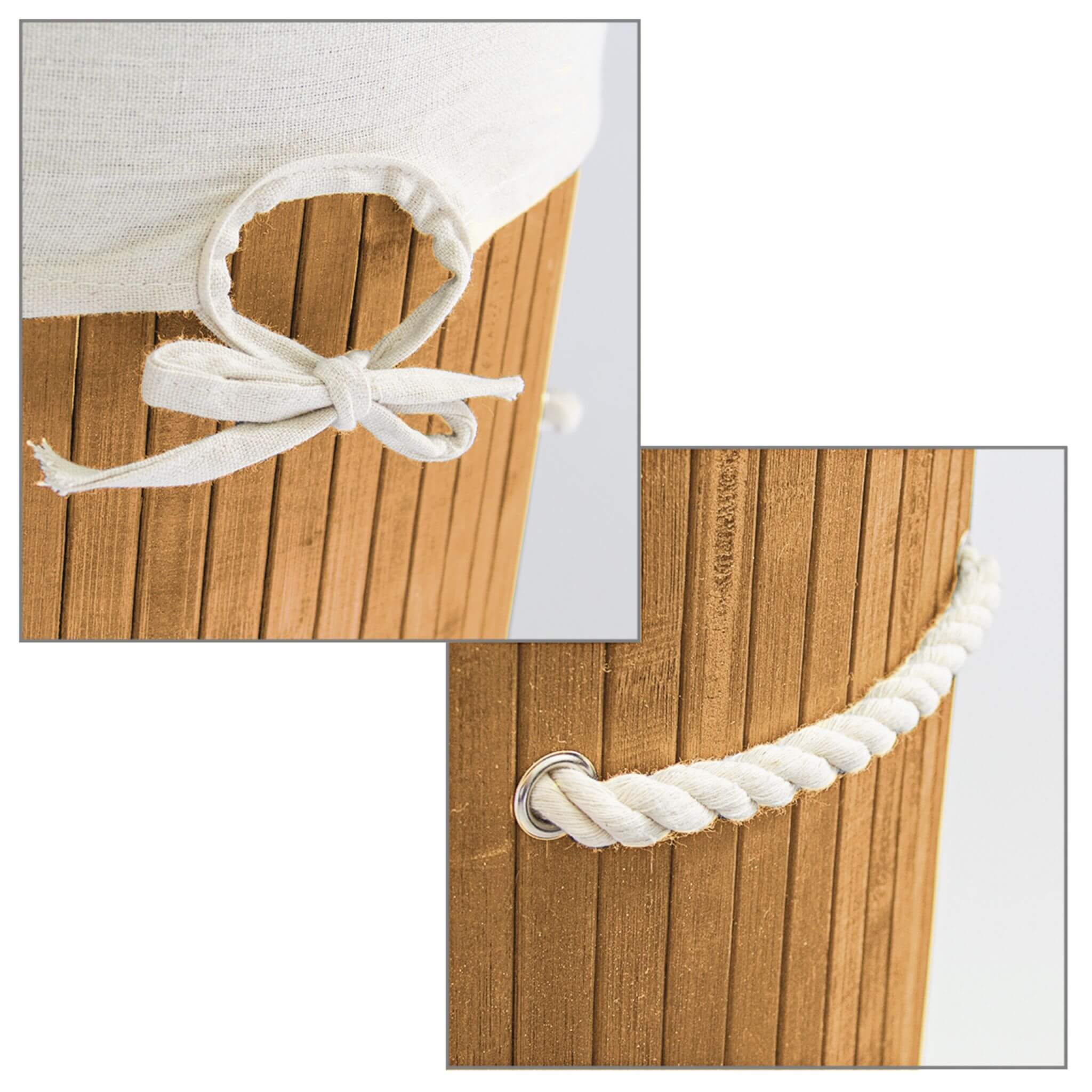 Relaxdays Πτυσσόμενο Στρόγγυλο Καλάθι Απλύτων από Μπαμπού με Καπάκι - Light Brown / White - 4052025046767