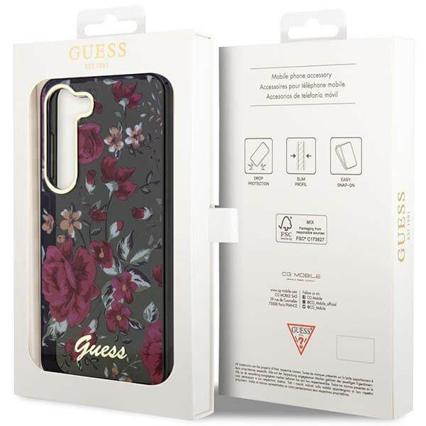 Guess Samsung Galaxy S23 Plus - Flower Collection Σκληρή Θήκη με Πλαίσιο Σιλικόνης - Green / Khaki - GUHCS23MHCFWSA