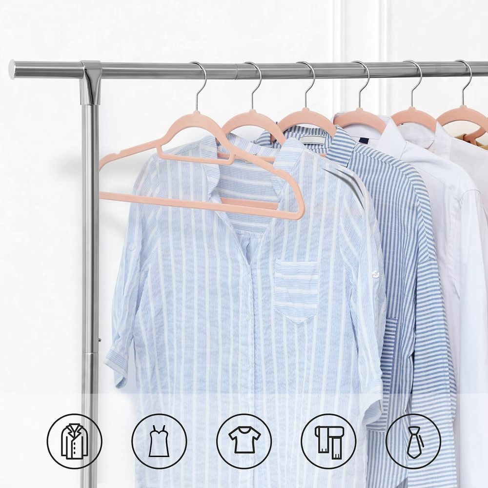 Songmics Σετ με 50 Βελούδινες Κρεμάστρες Ρούχων - Light Pink / Silver - CRF50PK