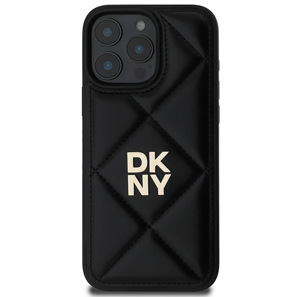 DKNY iPhone 16 Pro - Quilted Stack Logo Σκληρή Θήκη με Επένδυση Συνθετικού Δέρματος - Black
